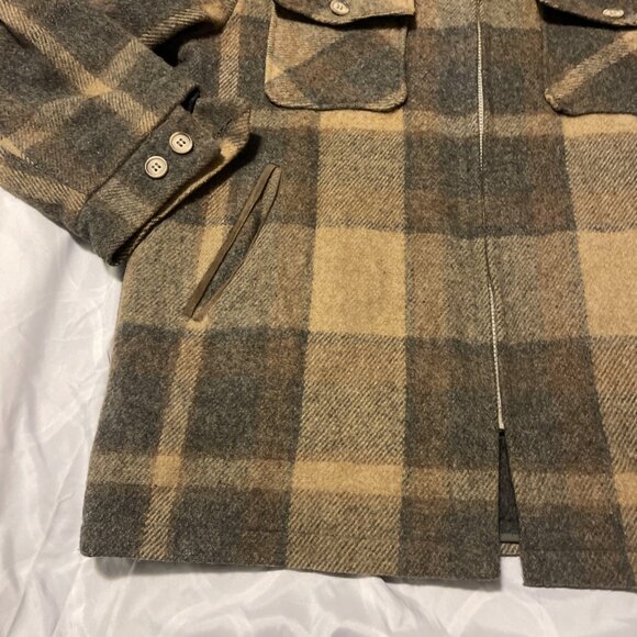 Woolrich Men’s Large Coat Button Zip Vintage Pocket Zip Plaid Brown Lined Heavy - Picture 2 of 16